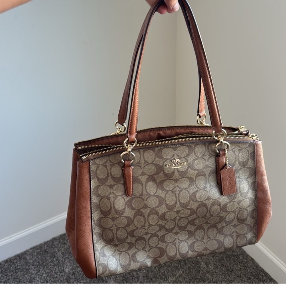 Coach Tan and Brown Signature Shoulder Bag